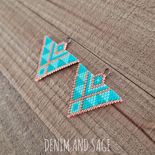 Turquoise ane copper triangle beaded earrings