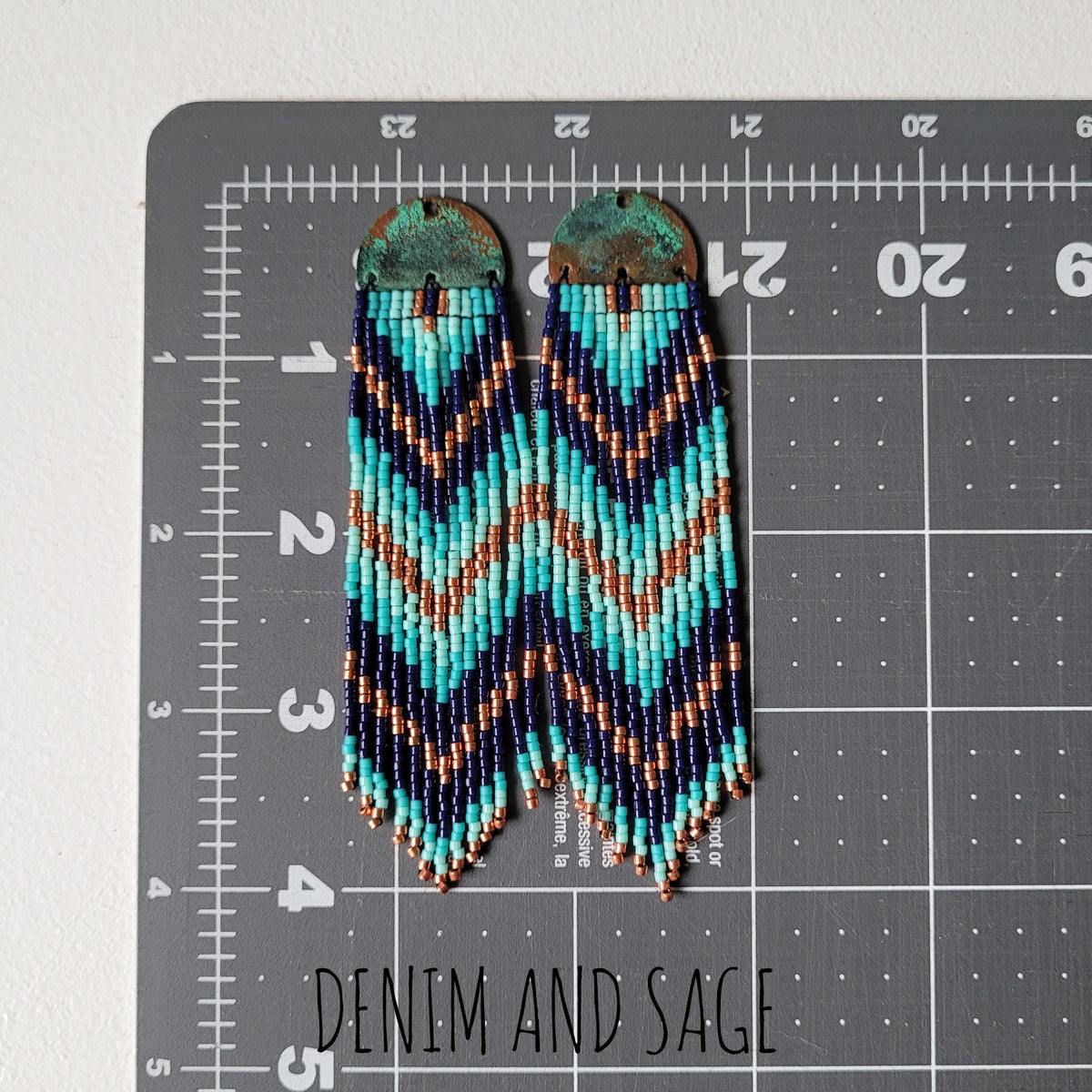 Patina copper blue beaded earrings