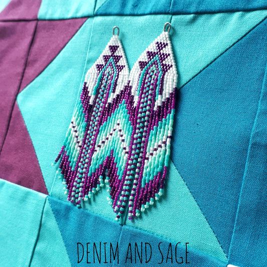 Turquoise and purple beaded earrings