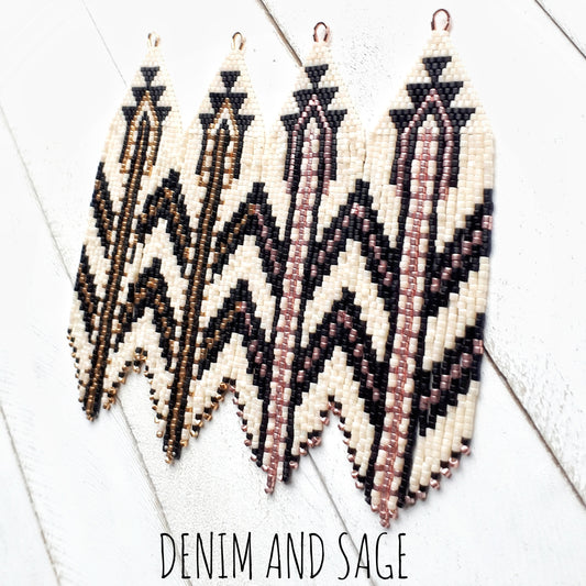 Rose gold, matte black and cream beaded earrings