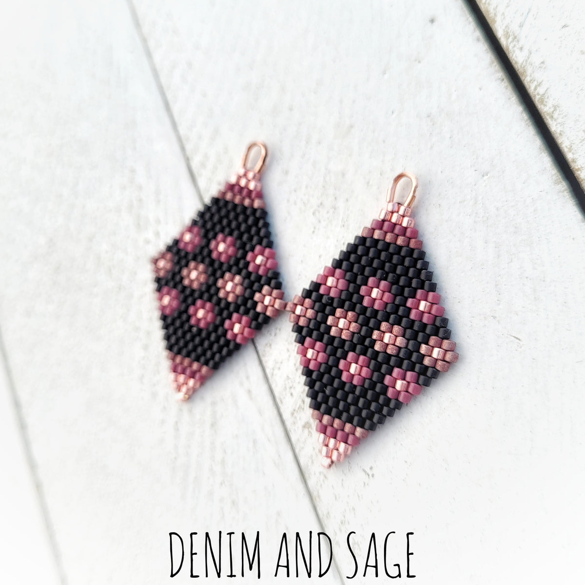 Rose gold flower beaded delica earrings