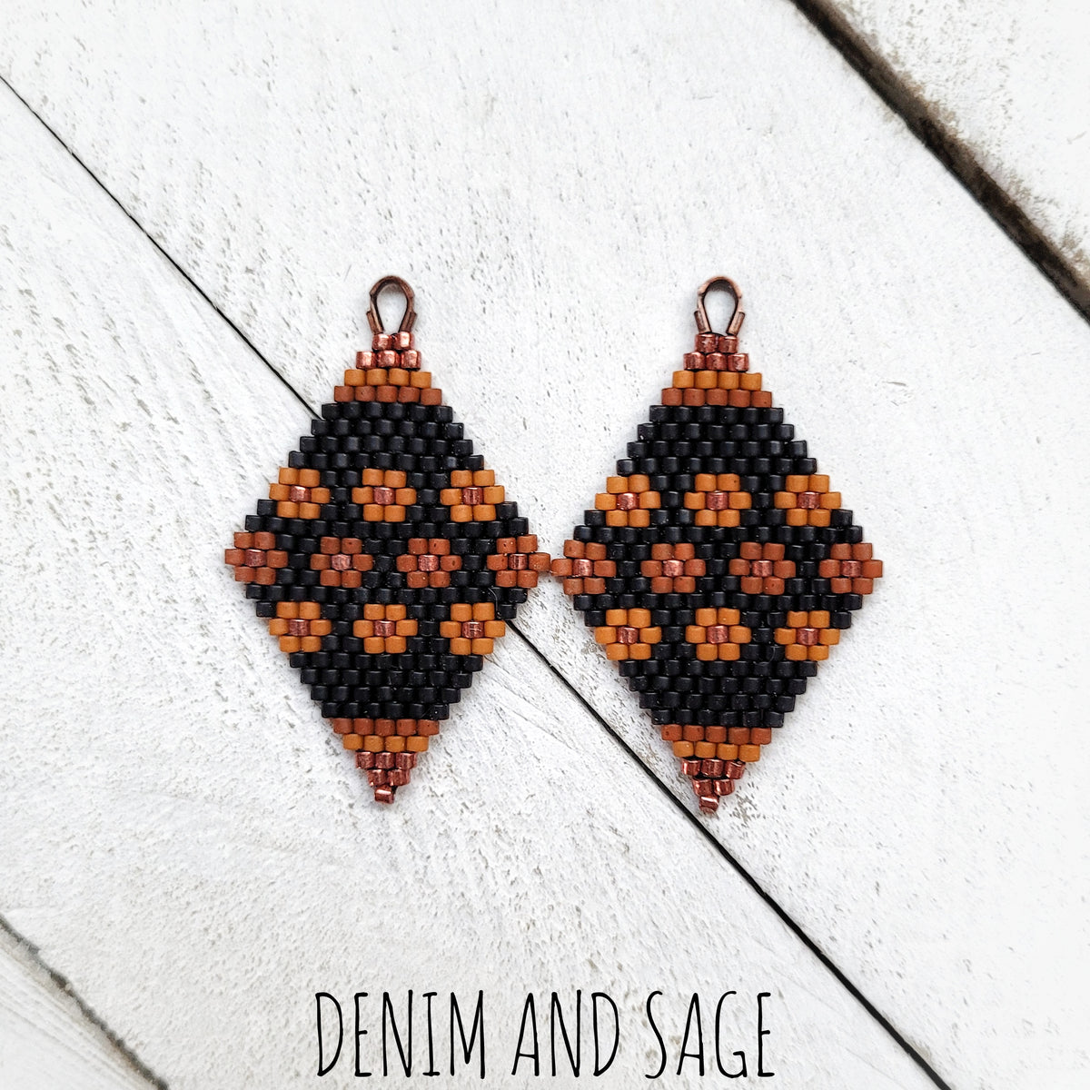 Sienna brown flower beaded delica earrings