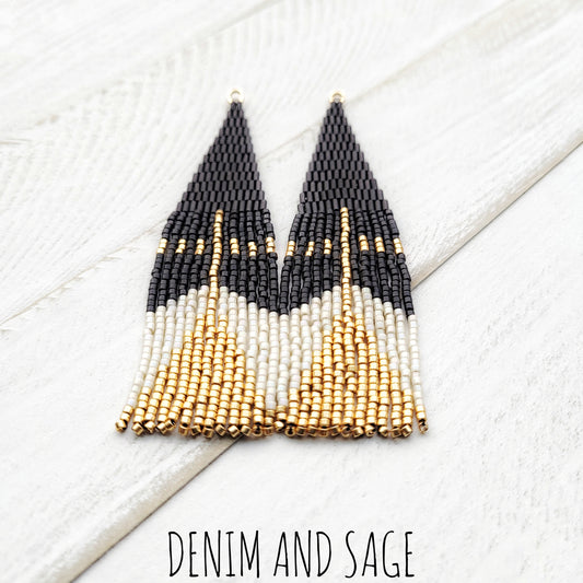 Black, cream and gold beaded earrings