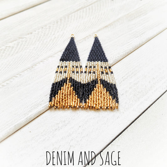 Black, cream and gold beaded earrings