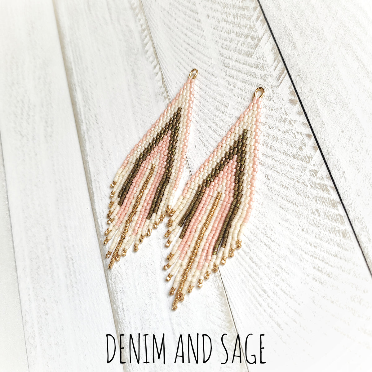Green, blush, cream and gold dangle earrings