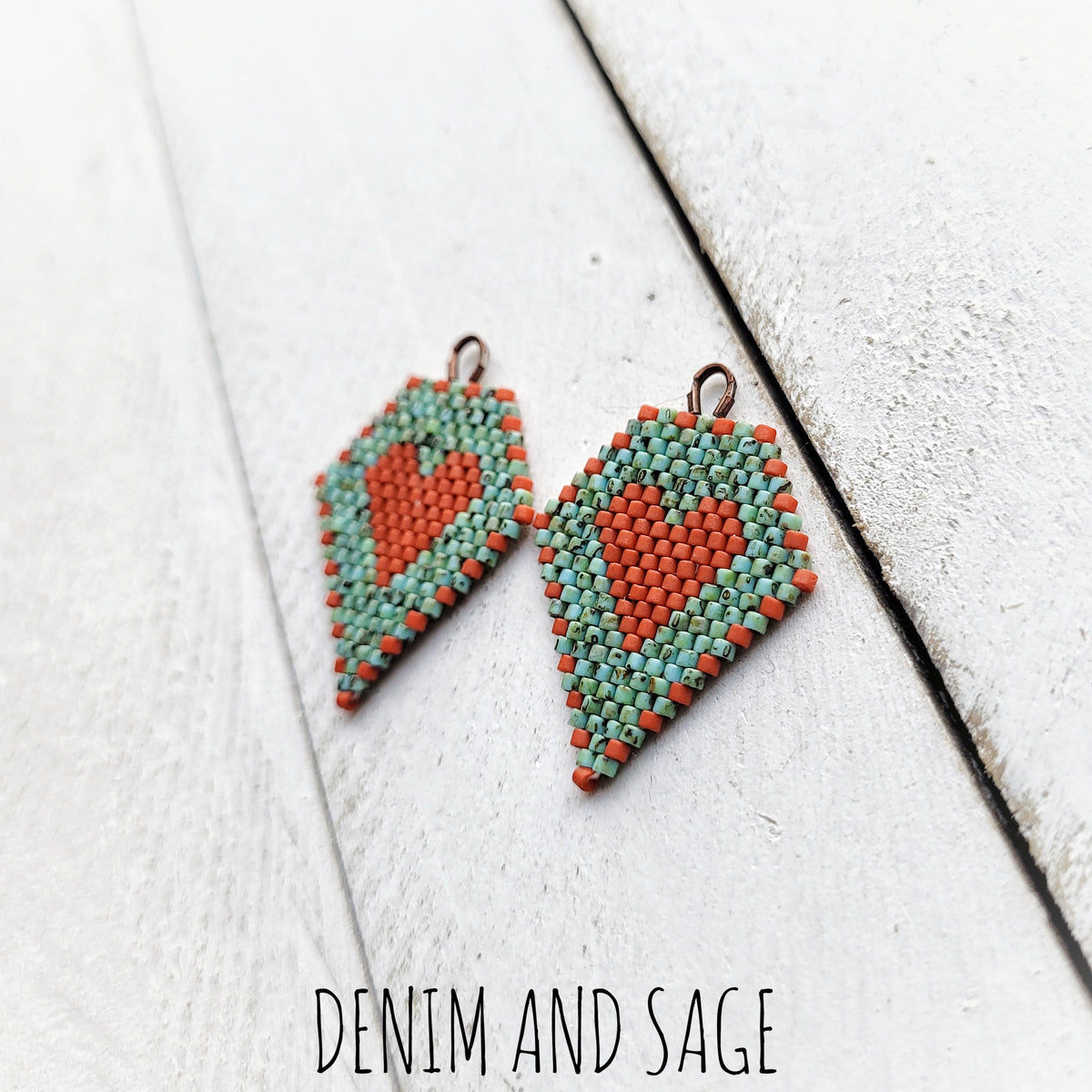 Turquoise and sienna heart beaded earrings