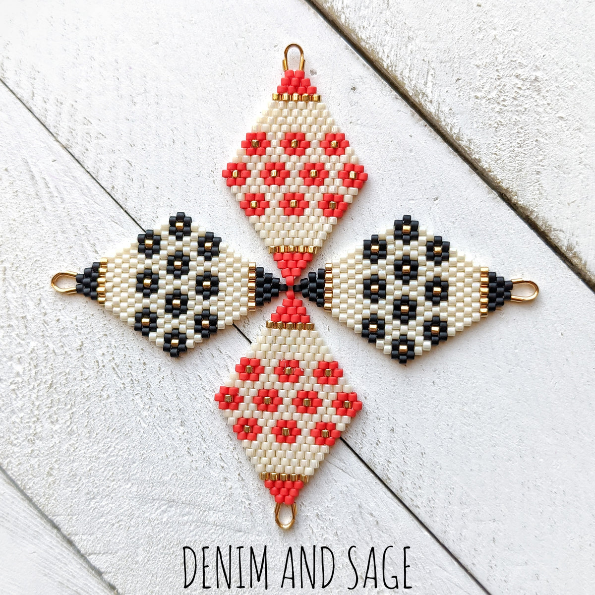 Black or red flower beaded delica earrings