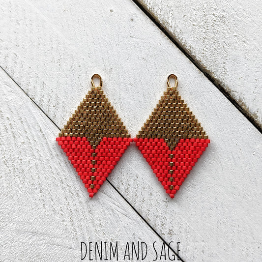 Matte red and gold beaded earrings