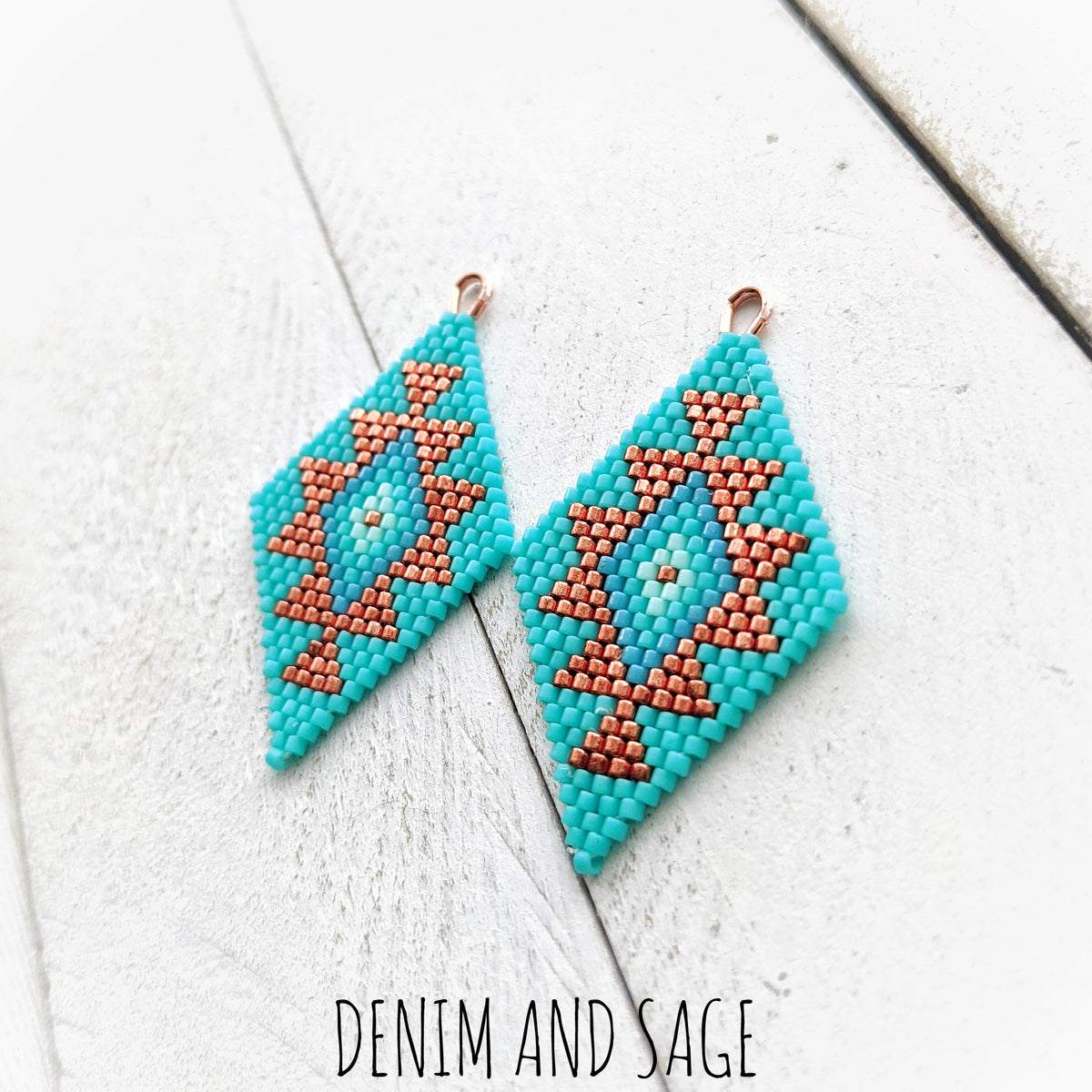 Turquoise ombre and copper beaded earrings
