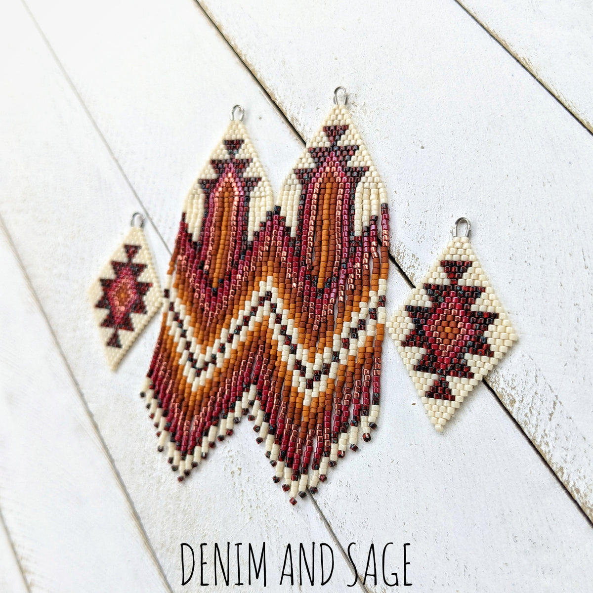 Dark red and burnt orange beaded earrings
