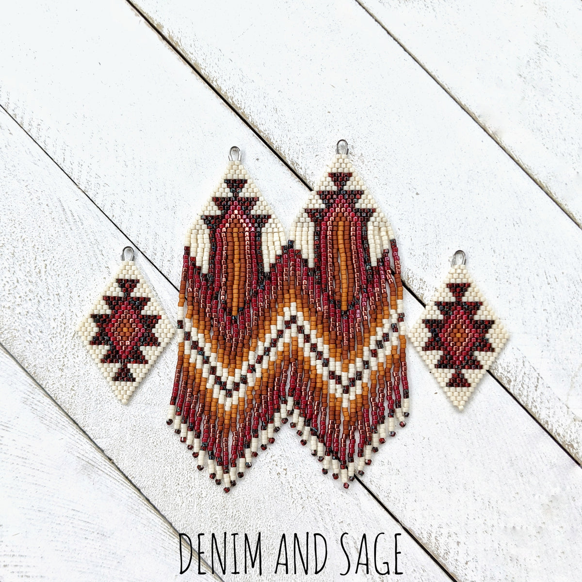 Dark red and burnt orange beaded earrings