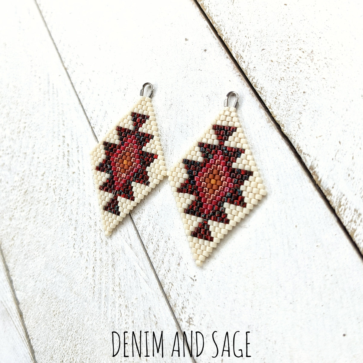 Dark red and burnt orange beaded earrings