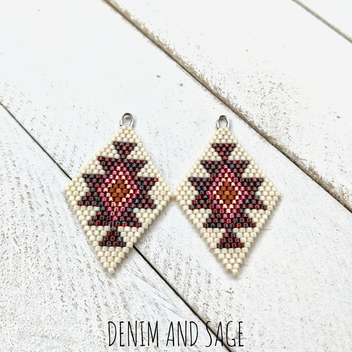 Dark red and burnt orange beaded earrings