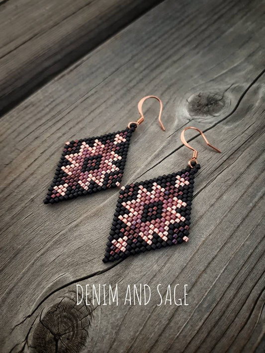 Rose gold and matte black delica beaded earrings