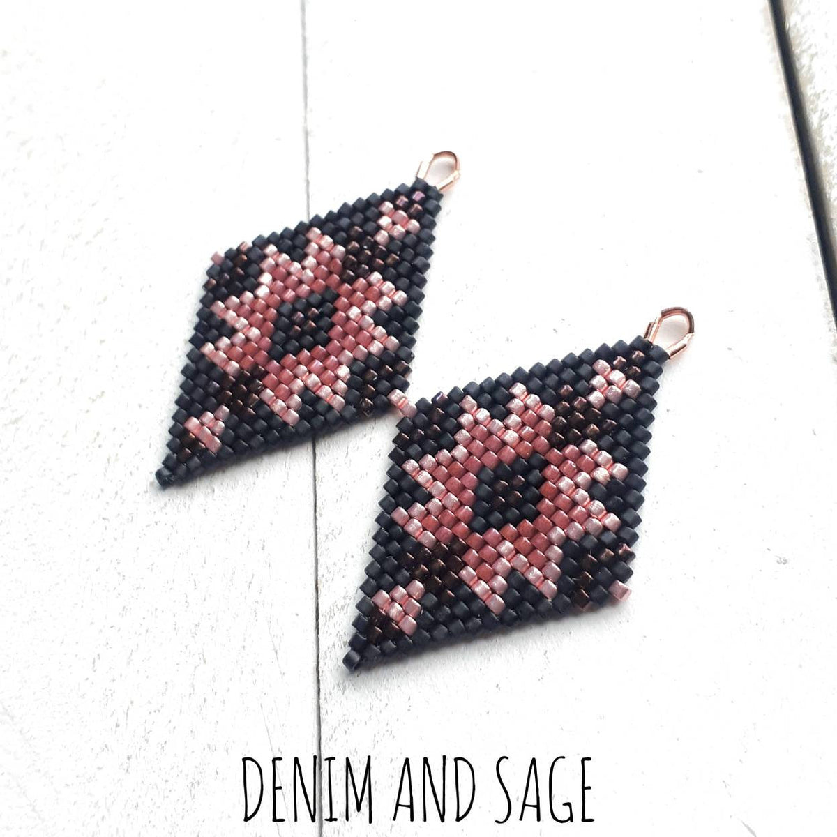 Rose gold and matte black delica beaded earrings