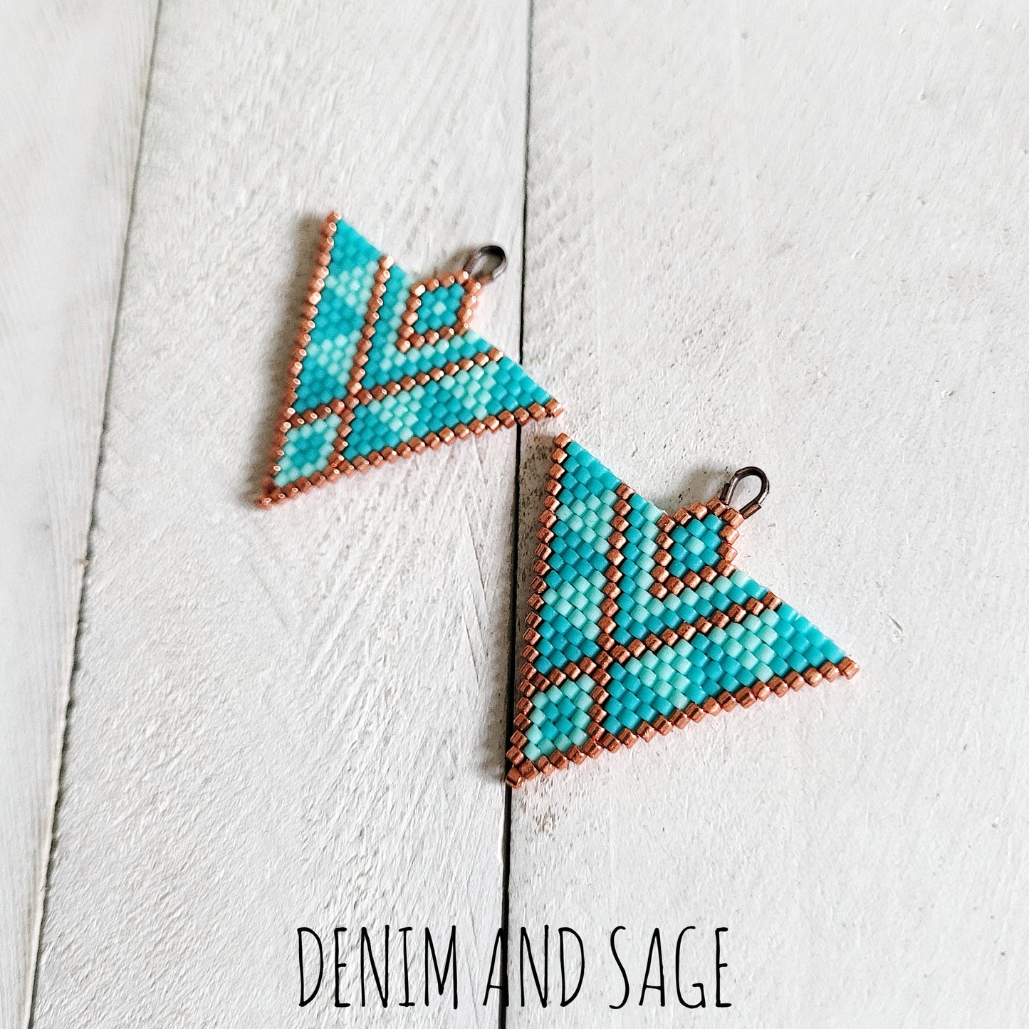 Turquoise ane copper triangle beaded earrings