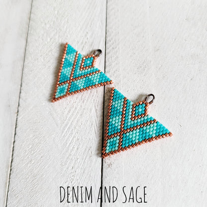 Turquoise ane copper triangle beaded earrings