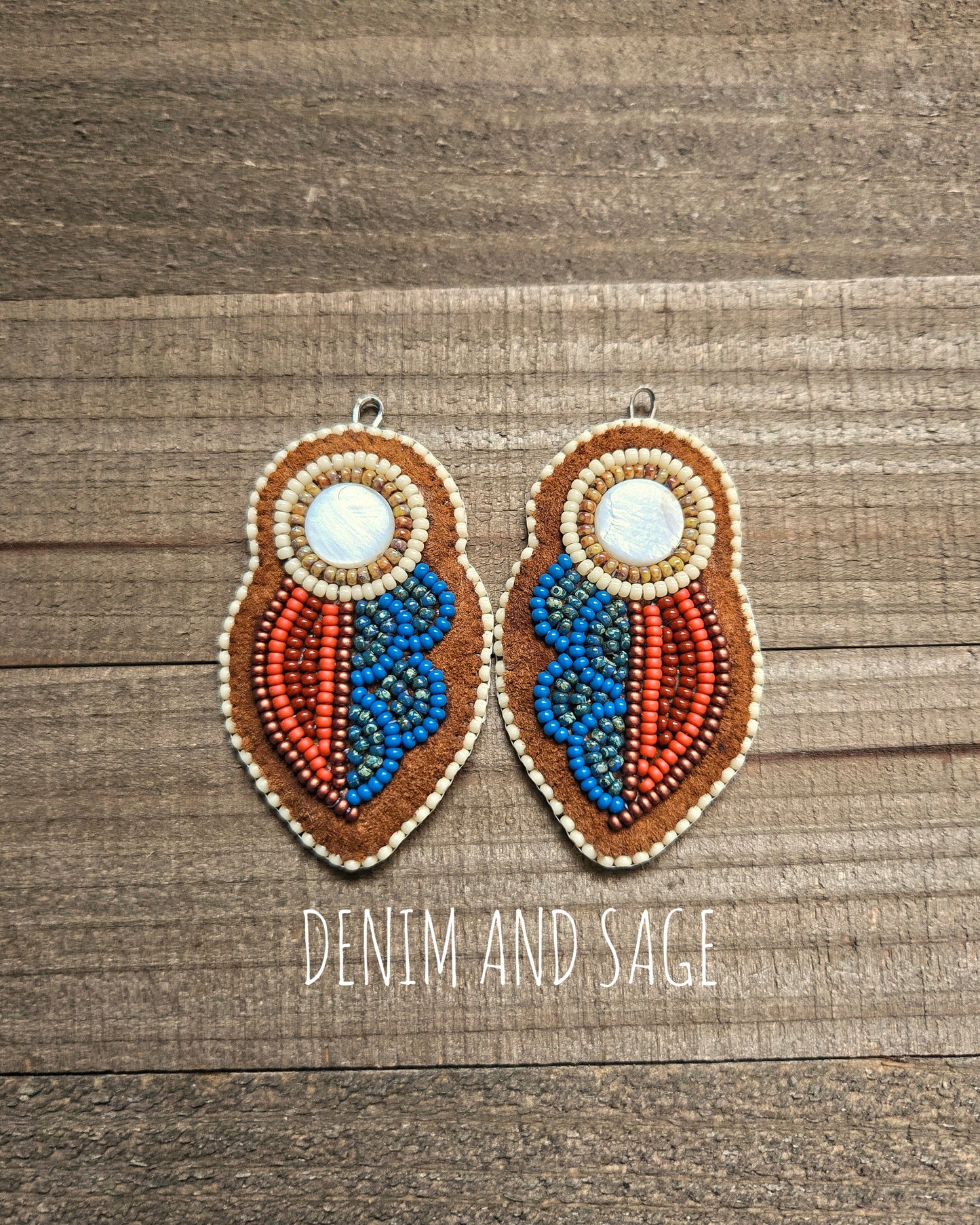 Rusy flower (smaller) applique beaded earrings