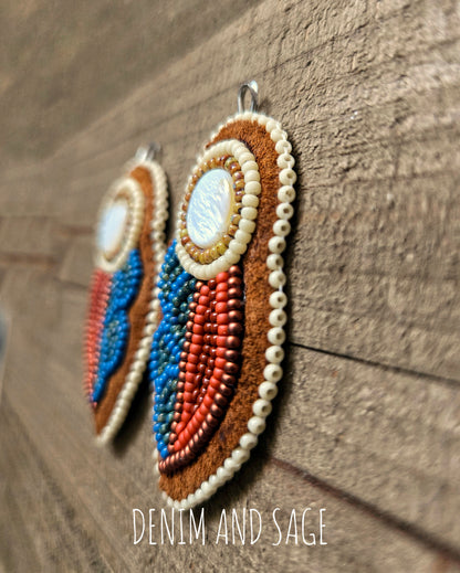 Rusy flower (smaller) applique beaded earrings