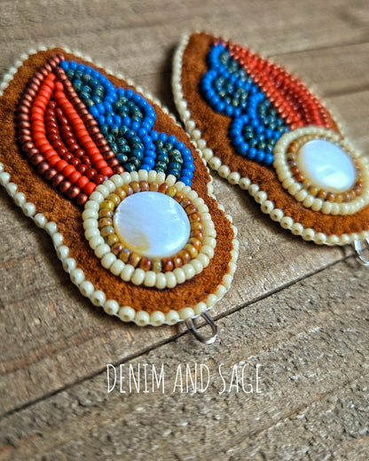 Rusy flower (smaller) applique beaded earrings