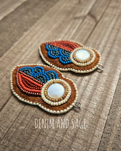 Rusy flower (smaller) applique beaded earrings