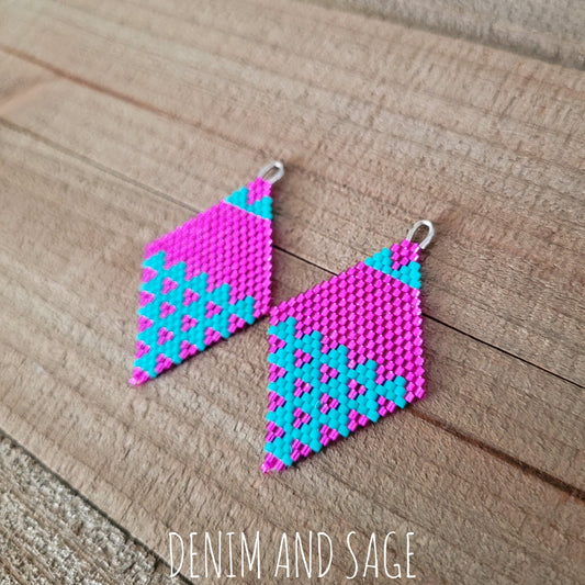 Fushia pink and turquoise earrings