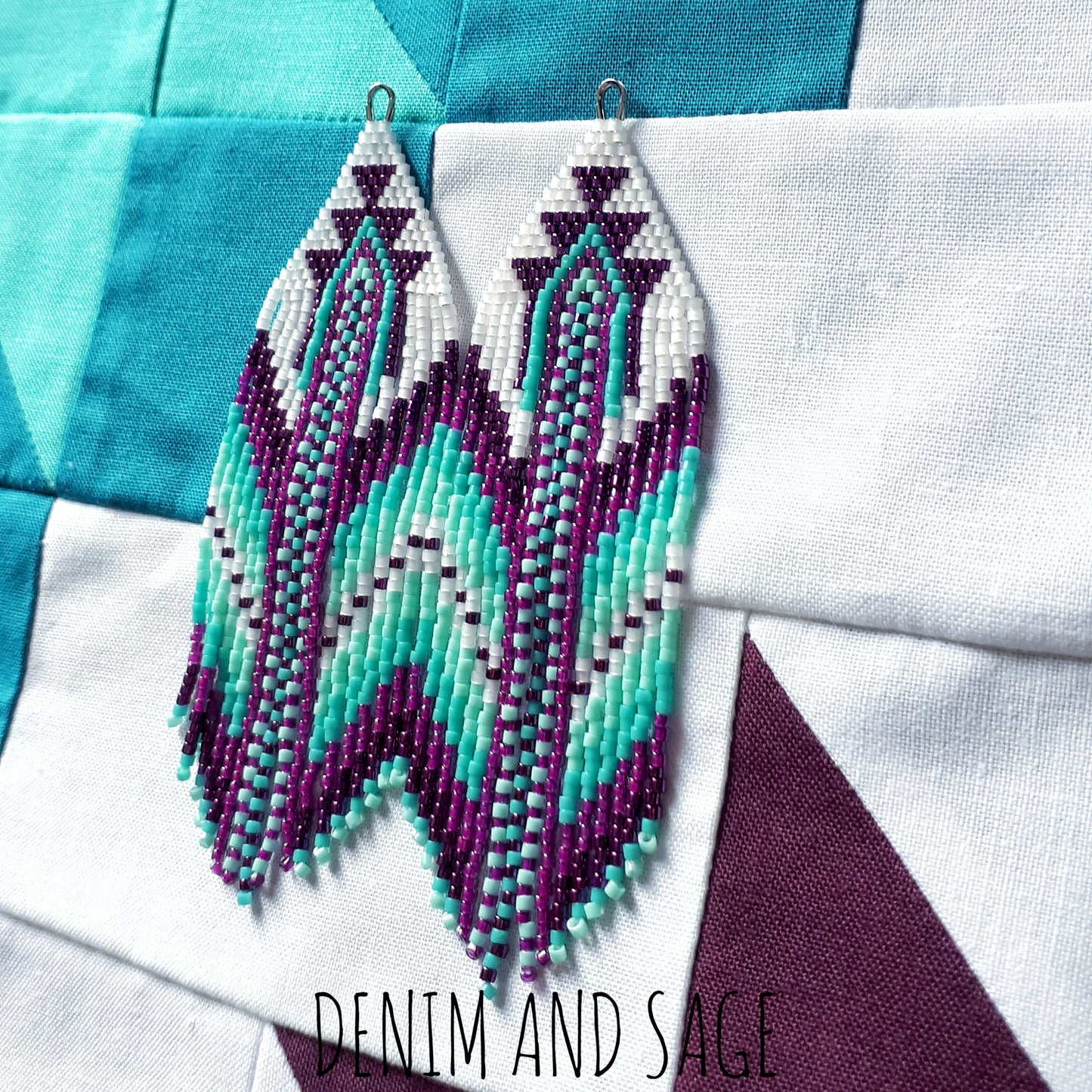Turquoise and purple beaded earrings