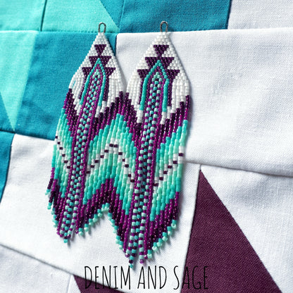 Turquoise and purple beaded earrings