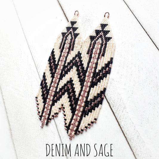 Rose gold, matte black and cream beaded earrings
