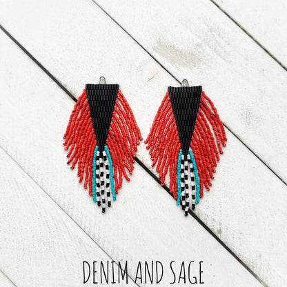 Black, turquoise, red and white beaded earrings