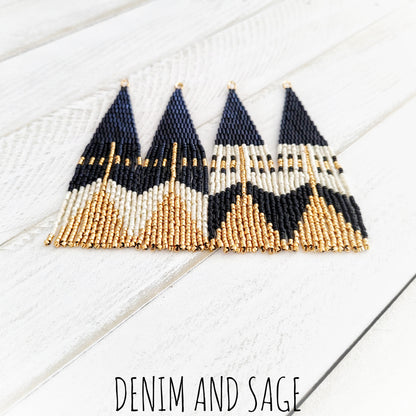 Black, cream and gold beaded earrings