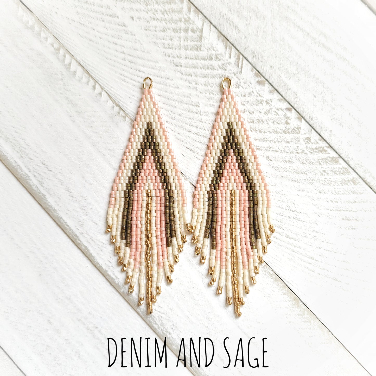 Green, blush, cream and gold dangle earrings