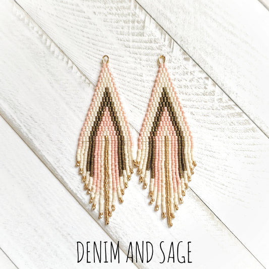 Green, blush, cream and gold dangle earrings