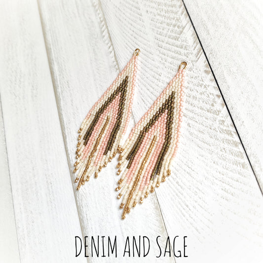 Green, blush, cream and gold dangle earrings