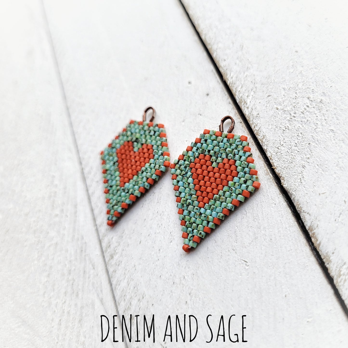 Turquoise and sienna heart beaded earrings