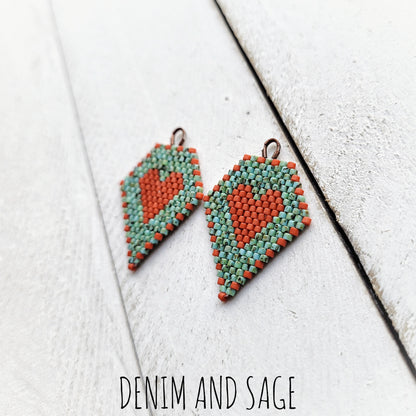 Turquoise and sienna heart beaded earrings