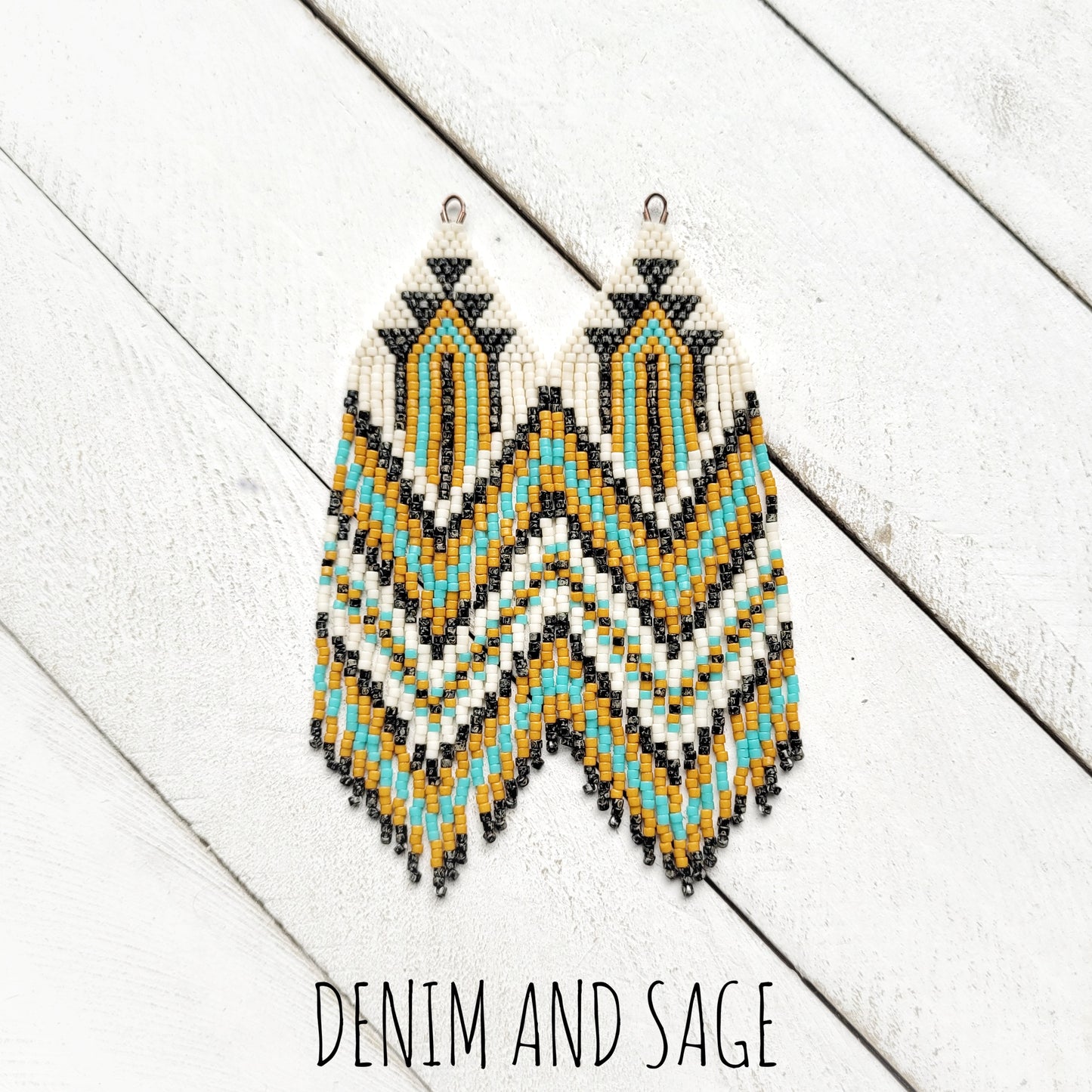 Black speckled, hawthorne and turqouise beaded earrings