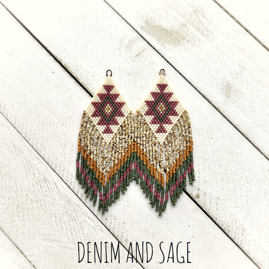 Dusty mauve and dark green beaded earrings