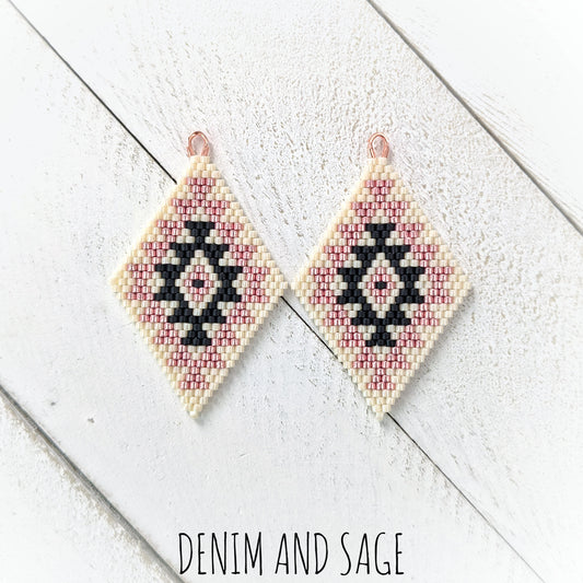 Cream, matte black and rose gold double diamond beaded earrings