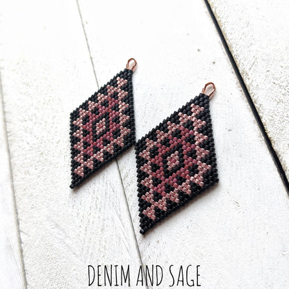 Matte black and rose gold double diamond beaded earrings