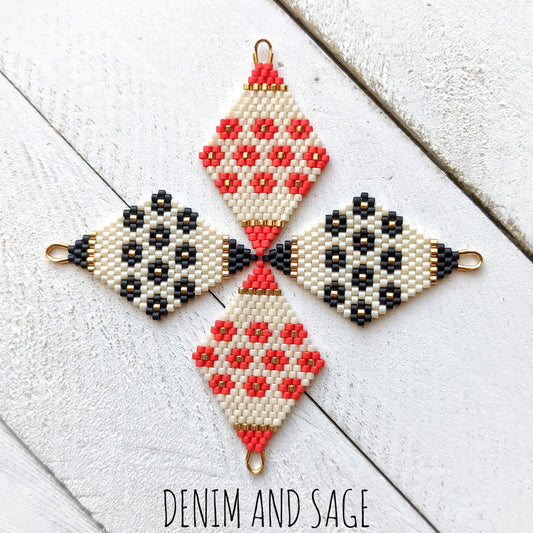 Black or red flower beaded delica earrings