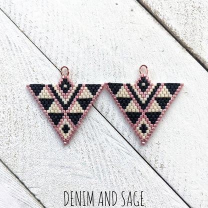 Cream, matte black and rose gold triangle beaded earrings