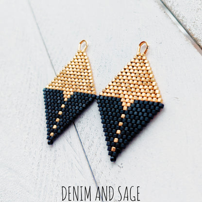 Matte black and gold beaded earrings