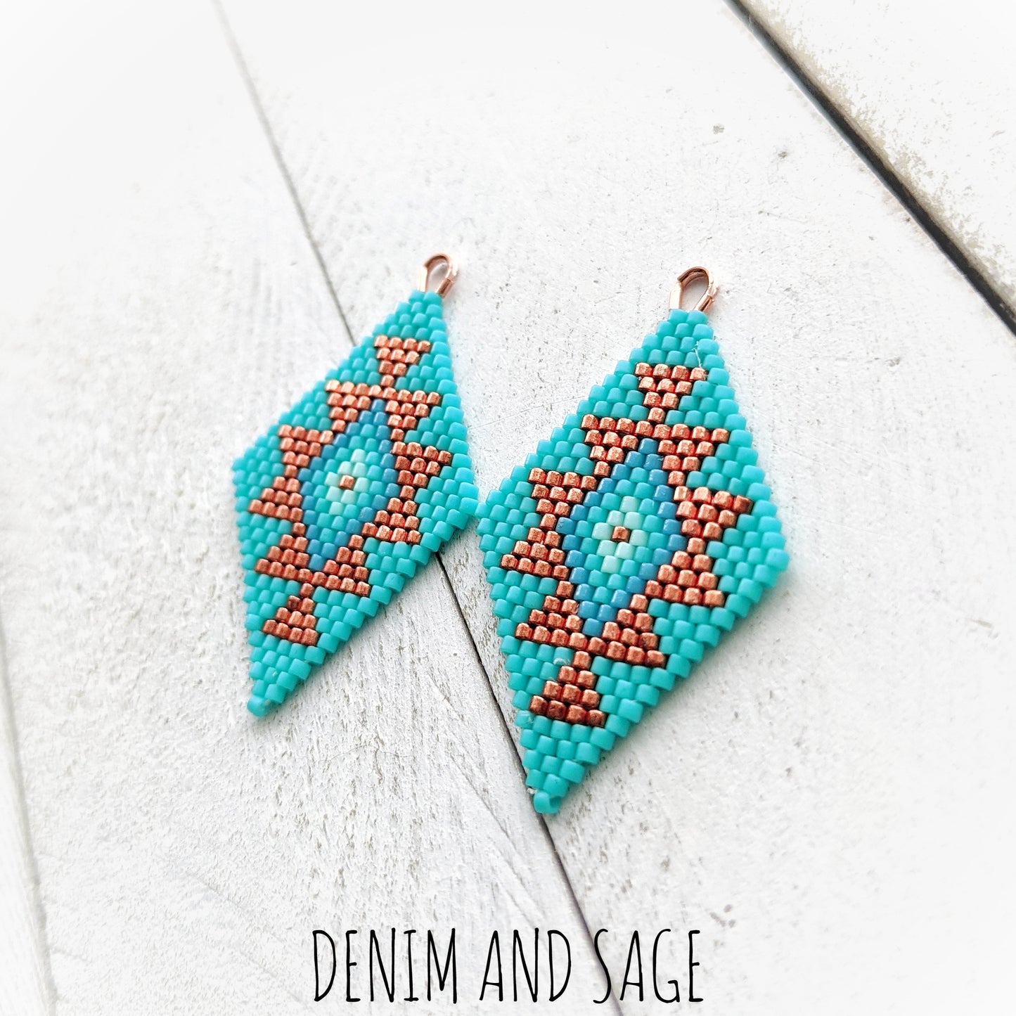 Turquoise ombre and copper beaded earrings