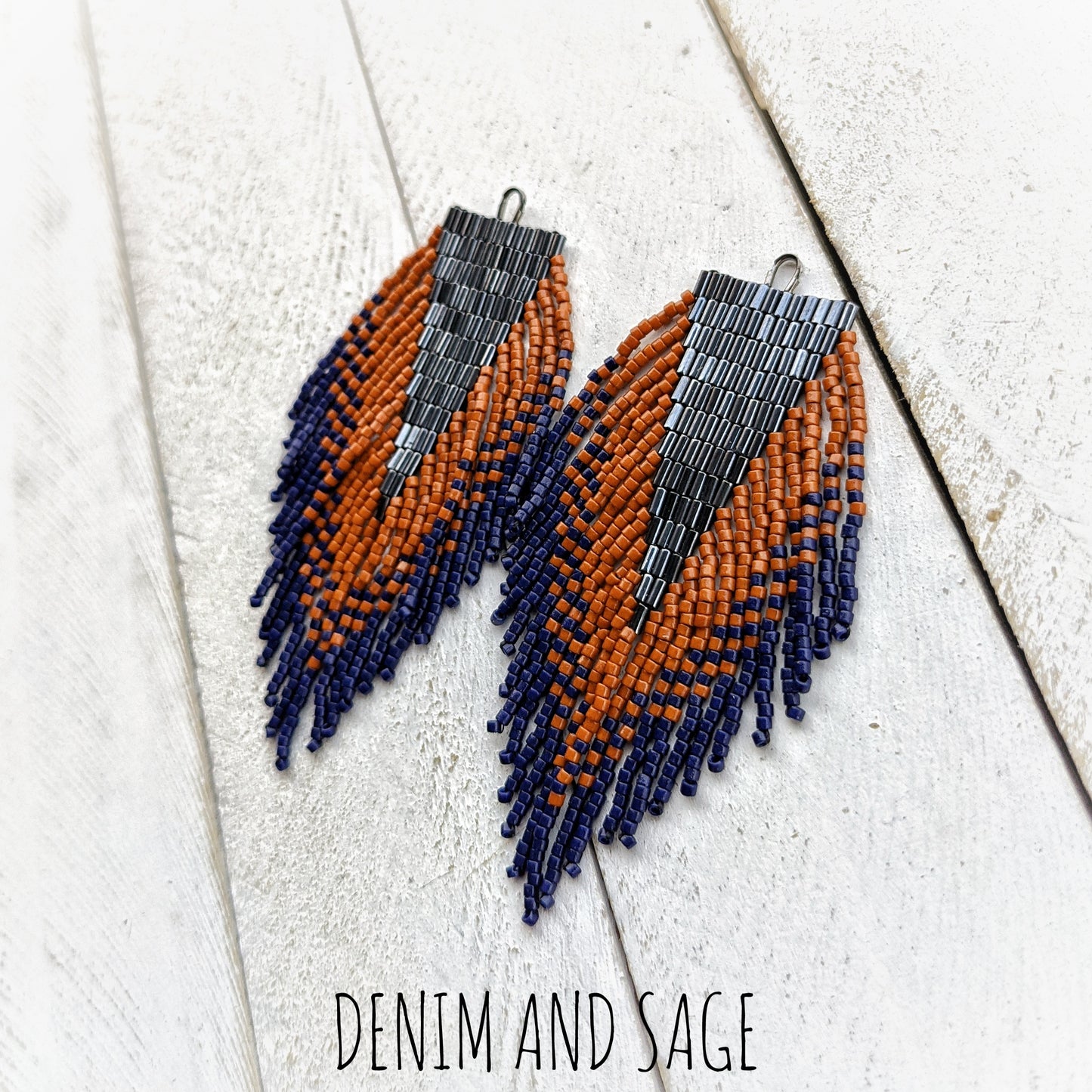 Navy and brown beaded earrings