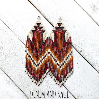Dark red, burnt orange and cream beaded earrings