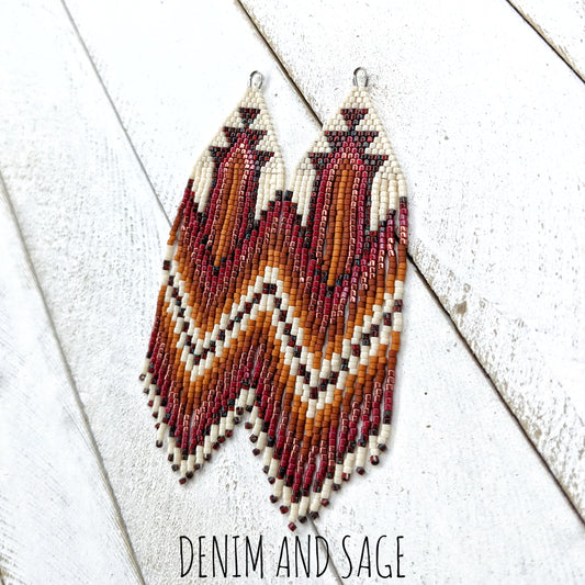 Dark red, burnt orange and cream beaded earrings