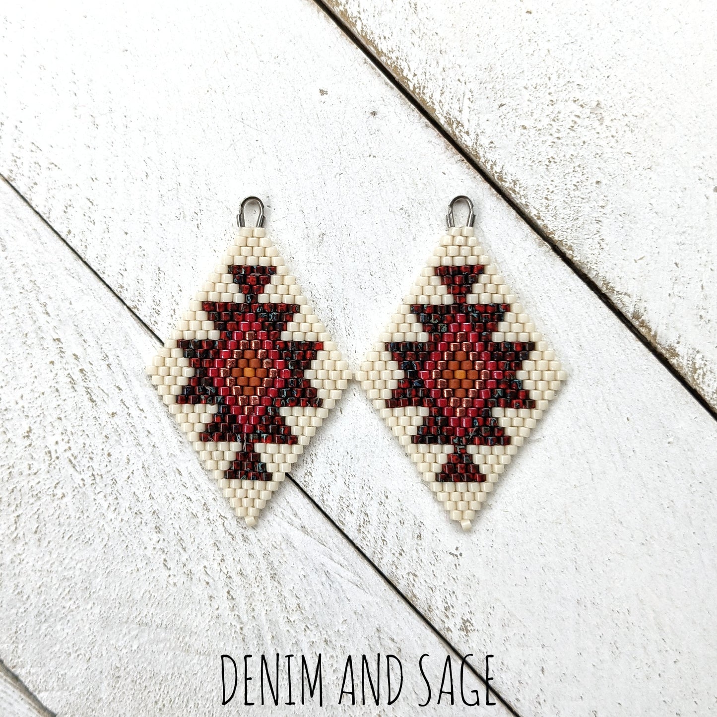 Dark red and burnt orange beaded earrings