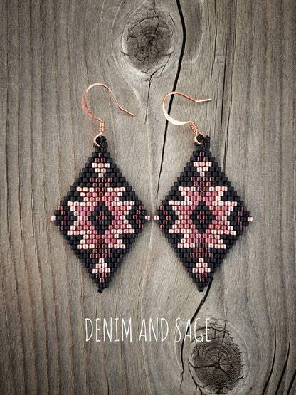 Rose gold and matte black delica beaded earrings